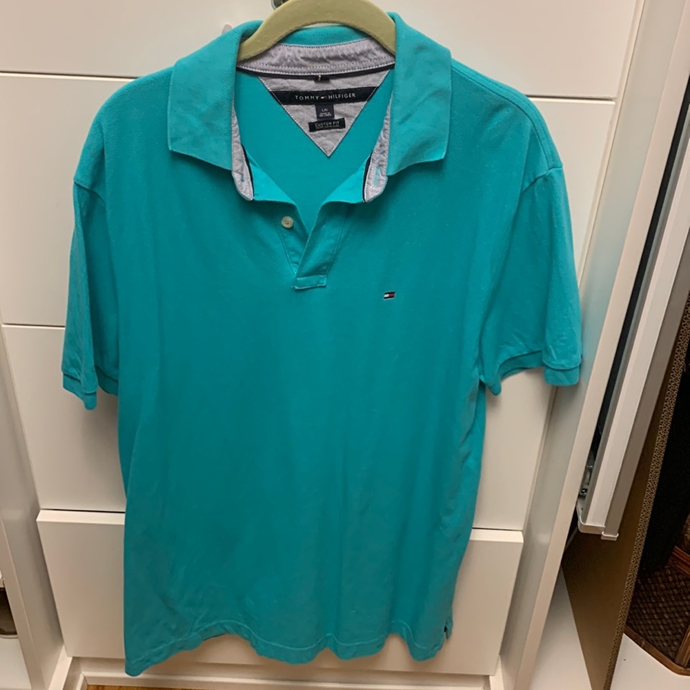 Nautica polo shirt in turquoise.  L custom fit